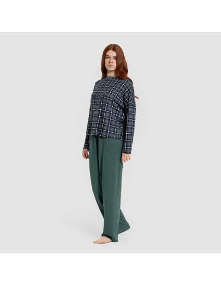 Pijama largo Secret mujer Cuadro Ruz verde pijamas-largos-de-mujer