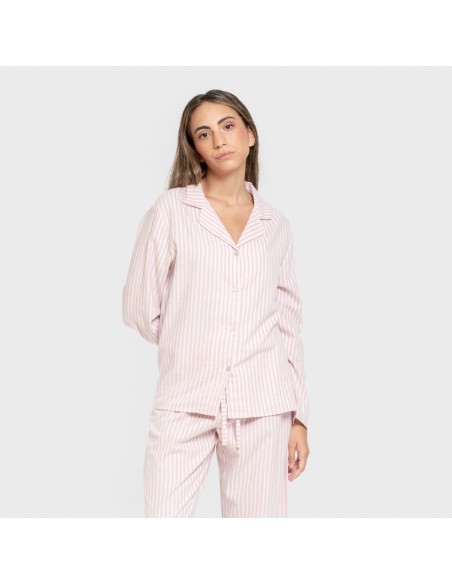 Pijama franela manga larga camisero mujer Raya Ceballos rosa pijamas-de-invierno-de-mujer