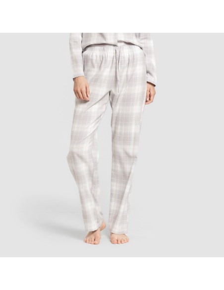Pijama franela manga larga camisero mujer Cuadro Portland celeste pijamas-de-invierno-de-mujer