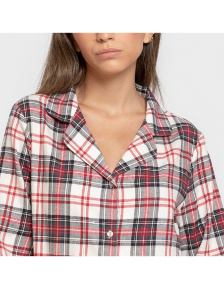 Pijama franela manga larga camisero mujer Cuadro Mercury rojo pijamas-de-invierno-de-mujer