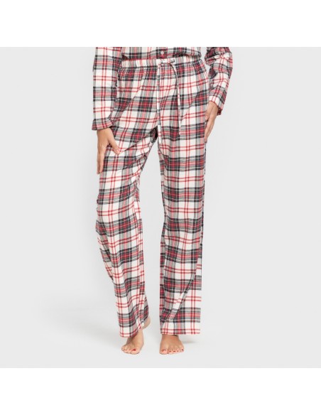 Pijama franela manga larga camisero mujer Cuadro Mercury rojo pijamas-de-invierno-de-mujer