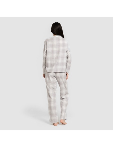 Pijama franela manga larga camisero mujer Cuadro Portland celeste pijamas-de-invierno-de-mujer
