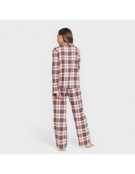 Pijama franela manga larga camisero mujer Cuadro Mercury rojo pijamas-de-invierno-de-mujer