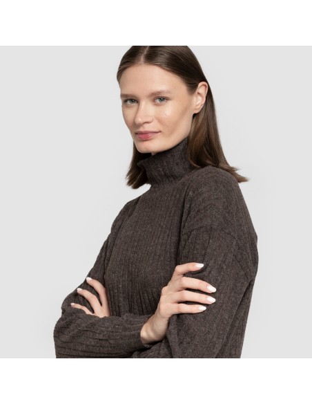 Jersey cuello subido crop 4x2 canalé mujer jersey