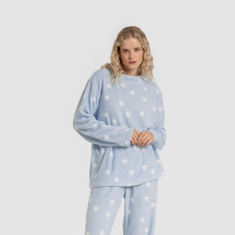 Pijama coral Snow celeste pijamas-de-invierno-de-mujer