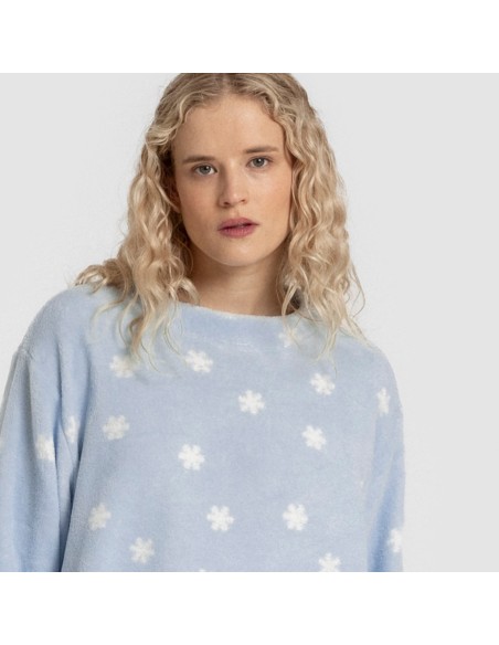 Pijama coral Snow celeste pijamas-de-invierno-de-mujer