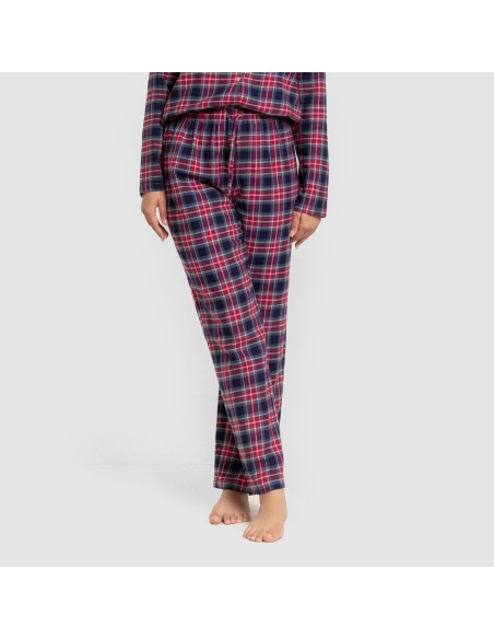Pijama franela manga larga camisero mujer Cuadro Hemerito azul pijamas-de-invierno-de-mujer