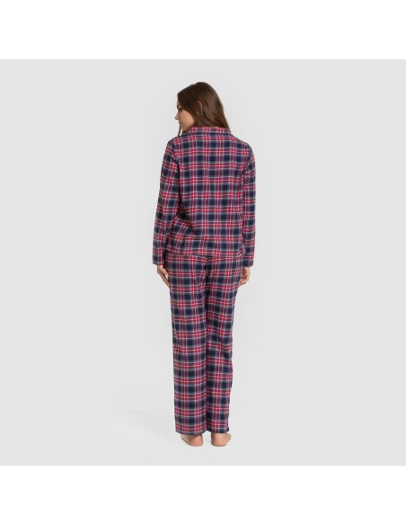 Pijama franela manga larga camisero mujer Cuadro Hemerito azul pijamas-de-invierno-de-mujer