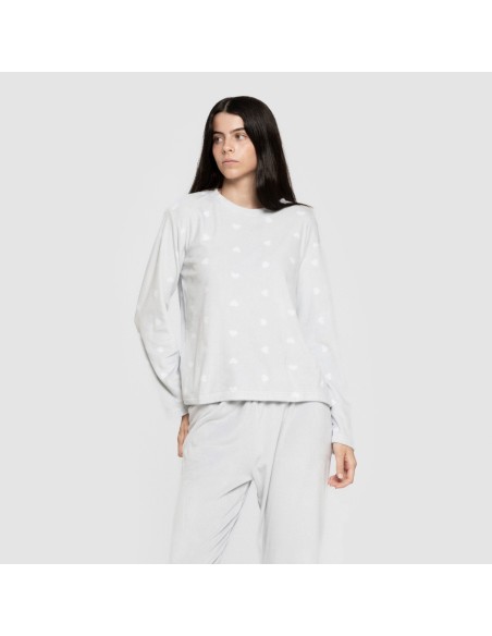 Pijama terciopelo super soft mujer Praga celeste pijamas-de-invierno-de-mujer