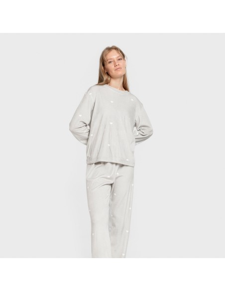 Pijama terciopelo super soft mujer Hearts gris pijamas-de-invierno-de-mujer