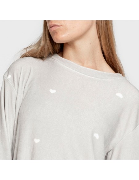 Pijama terciopelo super soft mujer Hearts gris pijamas-de-invierno-de-mujer
