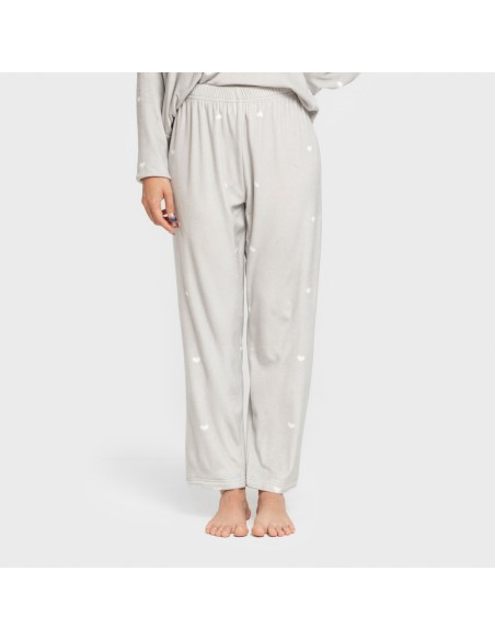 Pijama terciopelo super soft mujer Hearts gris pijamas-de-invierno-de-mujer