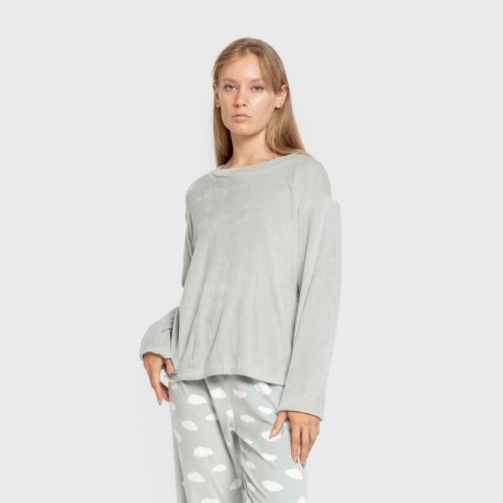 Pijama terciopelo super soft mujer Nubecita verde tiffany pijamas-de-invierno-de-mujer