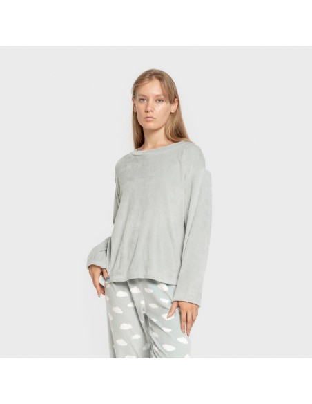 Pijama terciopelo super soft mujer Nubecita verde tiffany pijamas-de-invierno-de-mujer