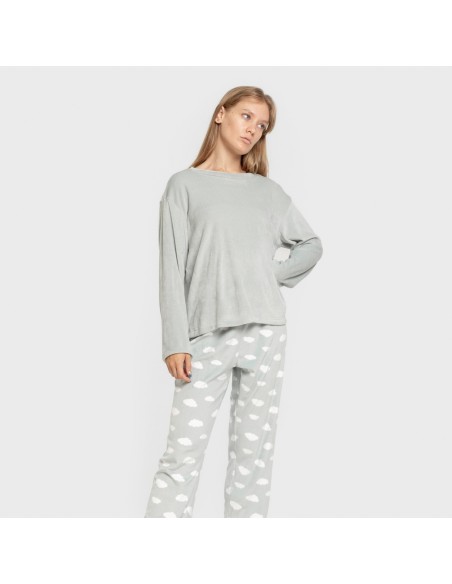 Pijama terciopelo super soft mujer Nubecita verde tiffany pijamas-de-invierno-de-mujer