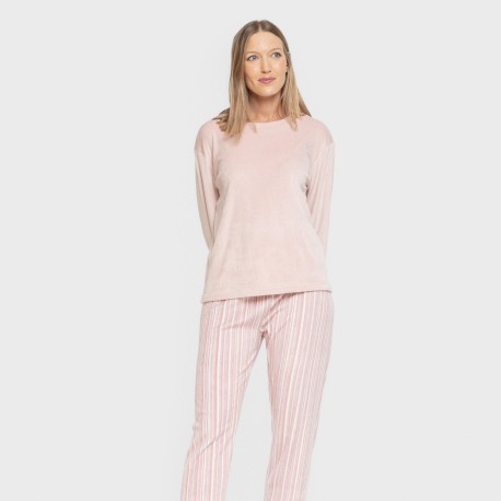 Pijama terciopelo super soft mujer Raya Oli malva rosa pijamas-de-invierno-de-mujer