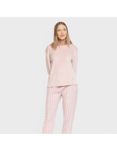 Pijama terciopelo super soft mujer Raya Oli malva rosa pijamas-de-invierno-de-mujer