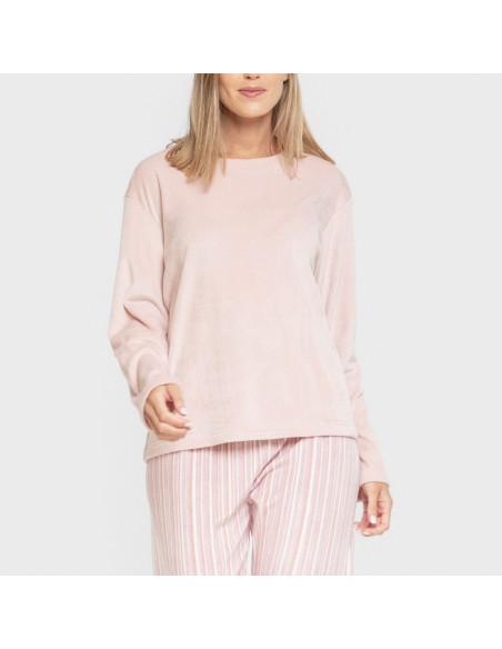 Pijama terciopelo super soft mujer Raya Oli malva rosa pijamas-de-invierno-de-mujer