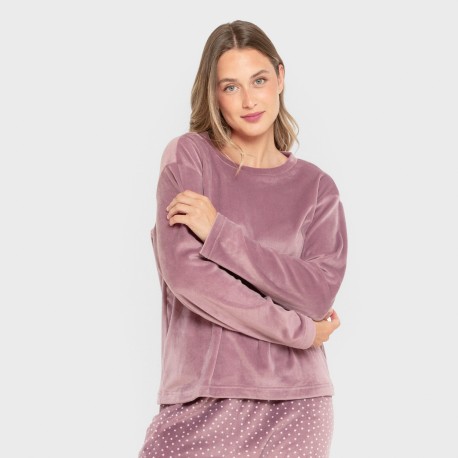 Pijama terciopelo super soft mujer Lolenda berenjena pijamas-de-invierno-de-mujer