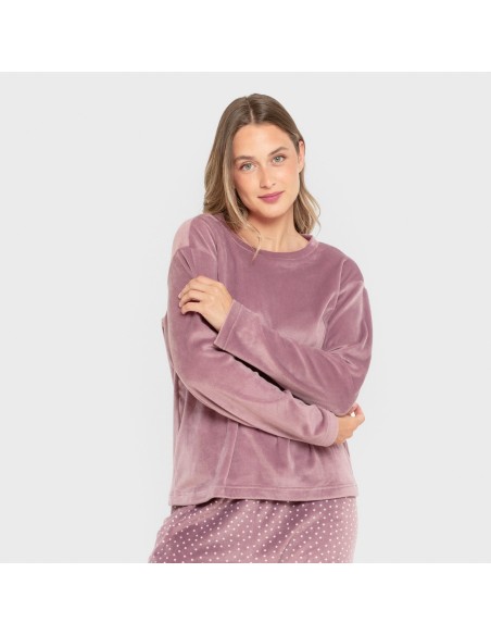 Pijama terciopelo super soft mujer Lolenda berenjena pijamas-de-invierno-de-mujer