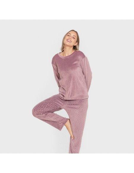 Pijama terciopelo super soft mujer Lolenda berenjena pijamas-de-invierno-de-mujer