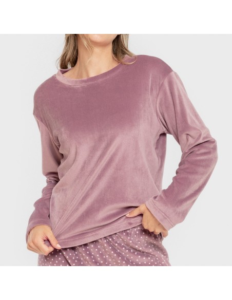 Pijama terciopelo super soft mujer Lolenda berenjena pijamas-de-invierno-de-mujer