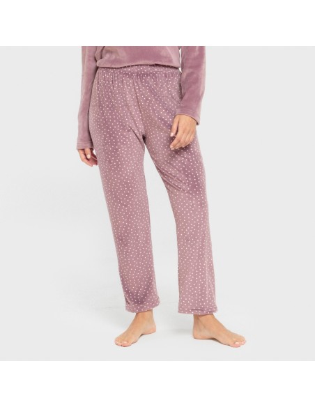 Pijama terciopelo super soft mujer Lolenda berenjena pijamas-de-invierno-de-mujer