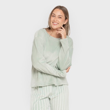 Pijama terciopelo super soft mujer Raya Astria verde tiffany pijamas-de-invierno-de-mujer