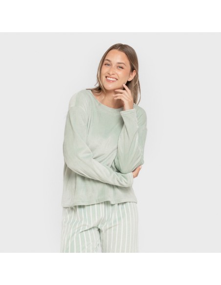 Pijama terciopelo super soft mujer Raya Astria verde tiffany pijamas-de-invierno-de-mujer