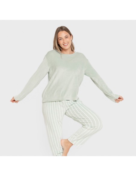 Pijama terciopelo super soft mujer Raya Astria verde tiffany pijamas-de-invierno-de-mujer