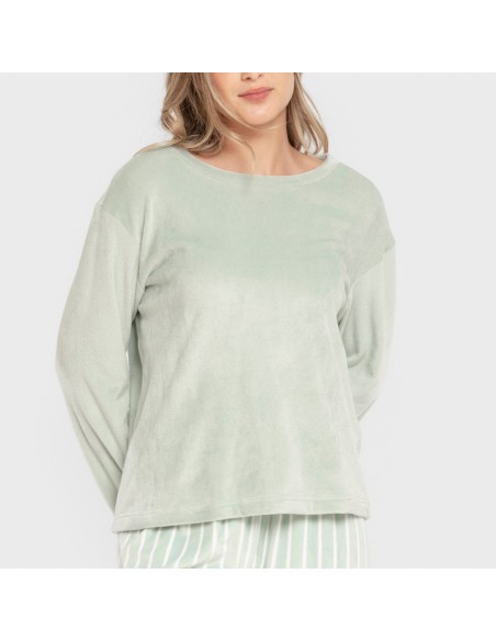 Pijama terciopelo super soft mujer Raya Astria verde tiffany pijamas-de-invierno-de-mujer