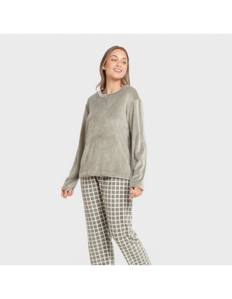 Pijama terciopelo super soft mujer Cuadro Roberto verde cacería pijamas-de-invierno-de-mujer