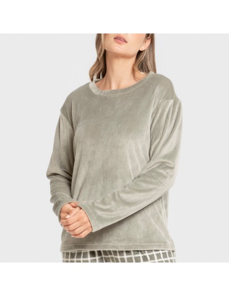 Pijama terciopelo super soft mujer Cuadro Roberto verde cacería pijamas-de-invierno-de-mujer