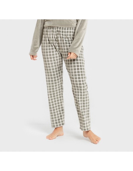 Pijama terciopelo super soft mujer Cuadro Roberto verde cacería pijamas-de-invierno-de-mujer