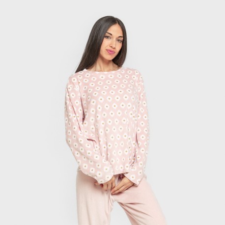 Pijama terciopelo super soft mujer Joy rosa palo pijamas-de-invierno-de-mujer