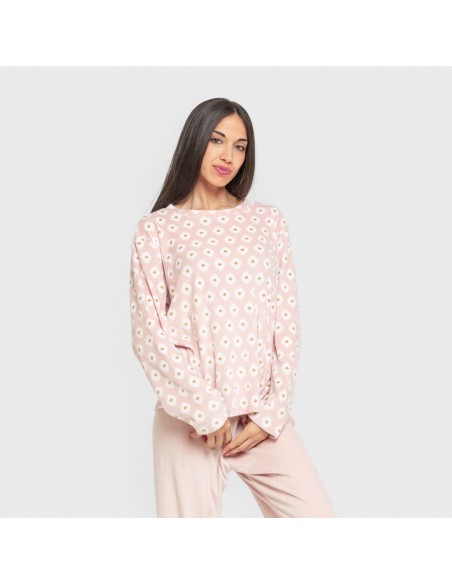 Pijama terciopelo super soft mujer Joy rosa palo pijamas-de-invierno-de-mujer