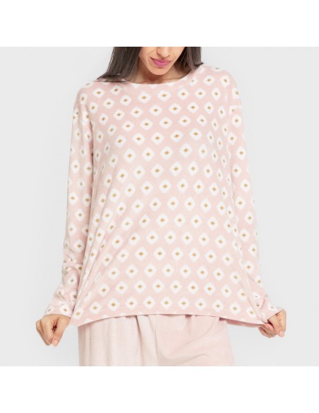 Pijama terciopelo super soft mujer Joy rosa palo pijamas-de-invierno-de-mujer
