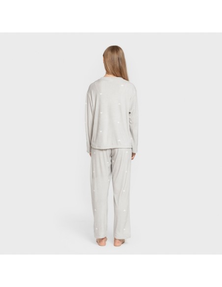 Pijama terciopelo super soft mujer Hearts gris pijamas-de-invierno-de-mujer