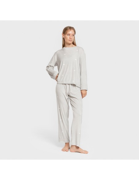 Pijama terciopelo super soft mujer Hearts gris pijamas-de-invierno-de-mujer