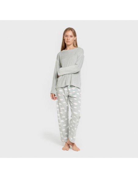 Pijama terciopelo super soft mujer Nubecita verde tiffany pijamas-de-invierno-de-mujer