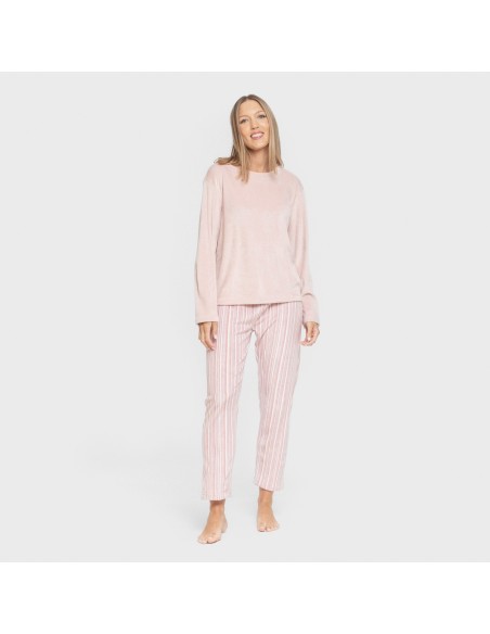 Pijama terciopelo super soft mujer Raya Oli malva rosa pijamas-de-invierno-de-mujer