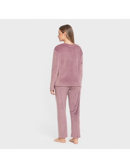 Pijama terciopelo super soft mujer Lolenda berenjena pijamas-de-invierno-de-mujer
