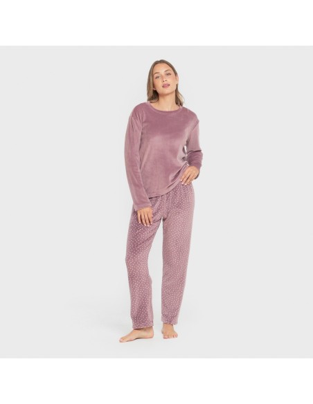 Pijama terciopelo super soft mujer Lolenda berenjena pijamas-de-invierno-de-mujer