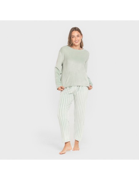Pijama terciopelo super soft mujer Raya Astria verde tiffany pijamas-de-invierno-de-mujer