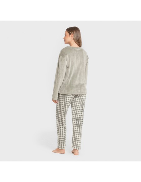 Pijama terciopelo super soft mujer Cuadro Roberto verde cacería pijamas-de-invierno-de-mujer