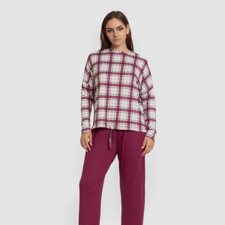 Pijama largo Secret mujer Cuadro Dalis burdeos pijamas-largos-de-mujer