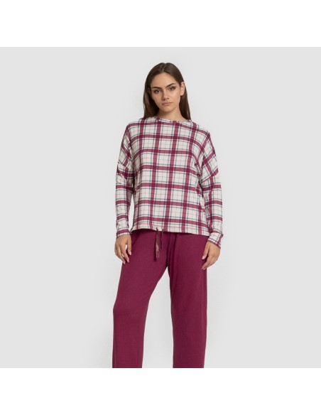 Pijama largo Secret mujer Cuadro Dalis burdeos pijamas-largos-de-mujer