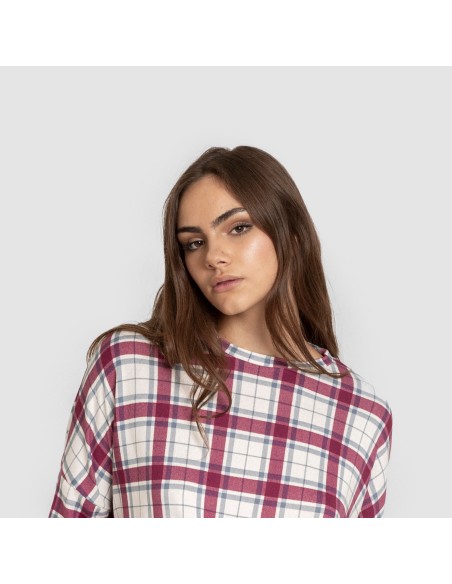 Pijama largo Secret mujer Cuadro Dalis burdeos pijamas-largos-de-mujer
