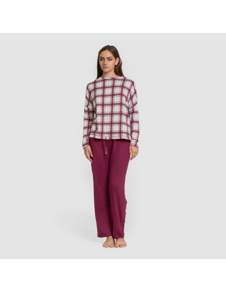 Pijama largo Secret mujer Cuadro Dalis burdeos pijamas-largos-de-mujer