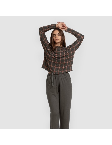 Pijama largo Secret mujer Cuadro Nelby verde caceria pijamas-largos-de-mujer